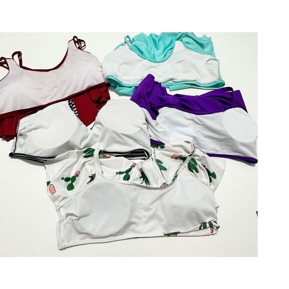 RoseGal Flounce Bikini Top Bundle 5 Tops Striped Cactus Red Turquoise Purple 1X - Picture 16 of 16